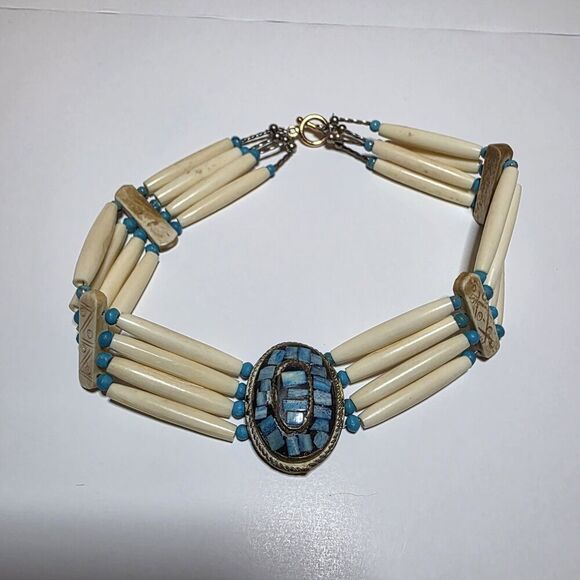 Native American Style Hair And Pipe Choker Necklace 15 Inches Long 4 Strand - Picture 1 of 8